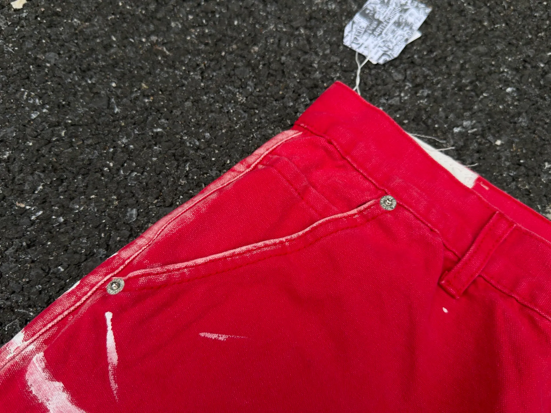 P260💰GA06 GALLERY DEPT. Spliced ​​patches, splashed ink denim flared jeans, washed, distressed, spliced ​​jeans, logging micro-flared jeans, same style for men and women Color: red Code number: 28 30 32 34 36